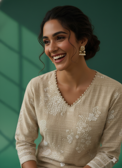 Ivory V-Neck Silk Cord Set