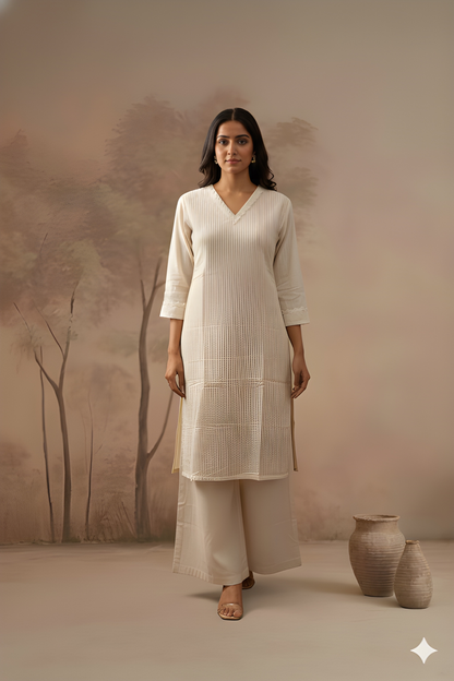 Ivory V Neck Cotton Cord Set