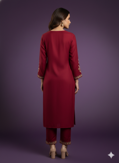Red V-Neck Gazi Silk Kurta Set with Dupatta