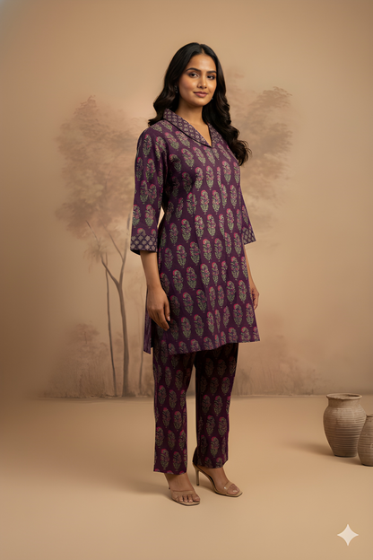 Purple Collard Silk Cord Set