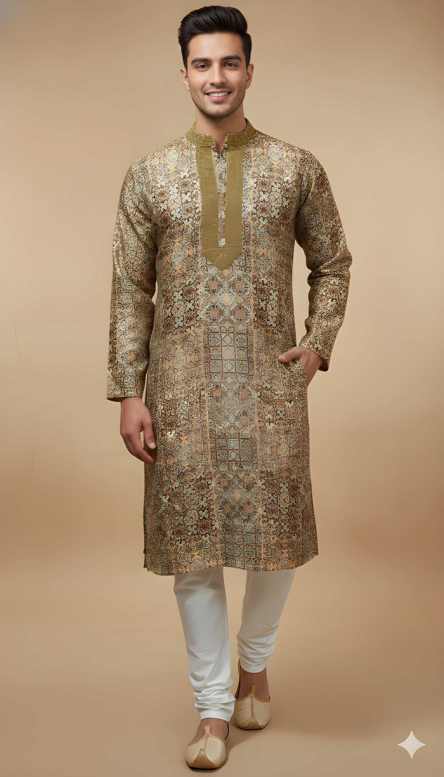 Ivory Mandarin Neck Silk Kurta
