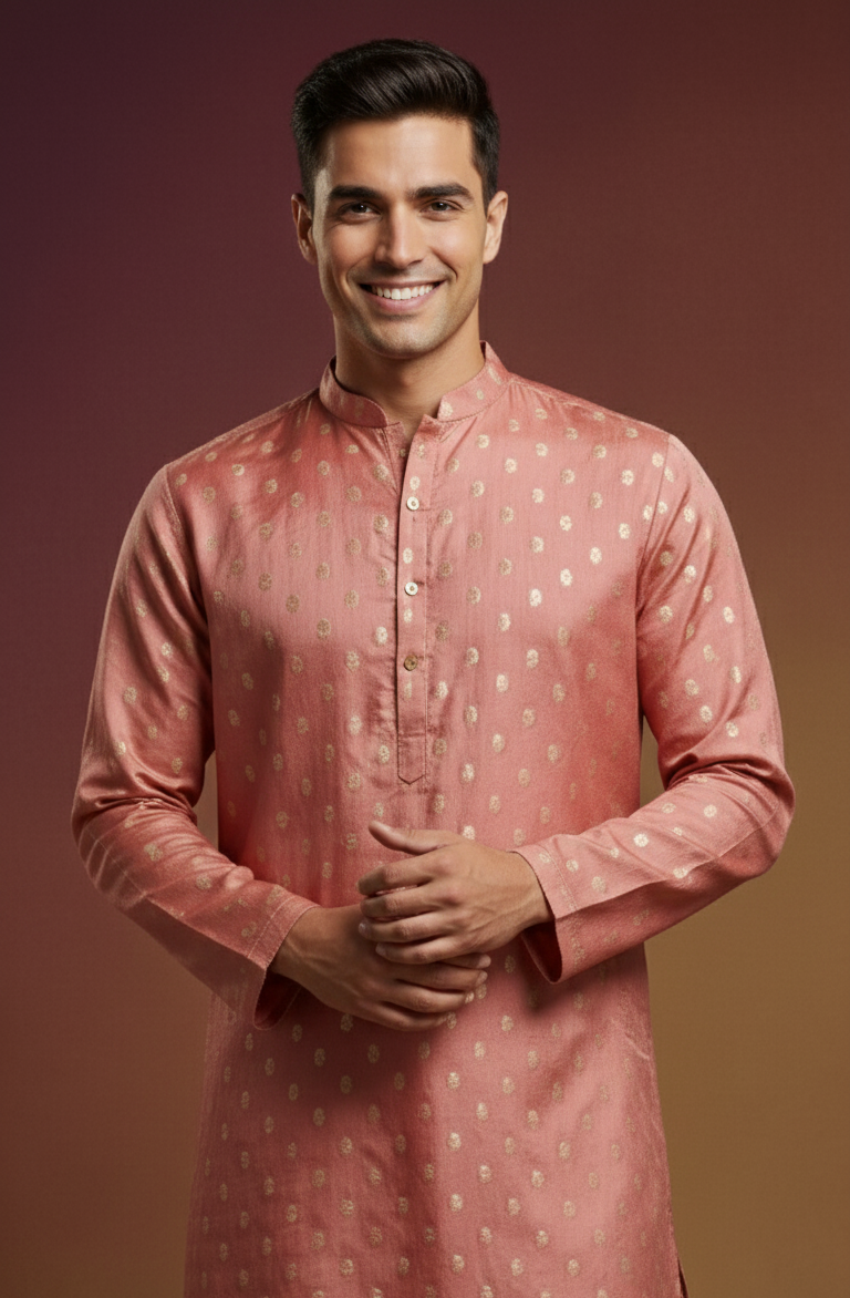 Pink Mandarin Viscose Kurta