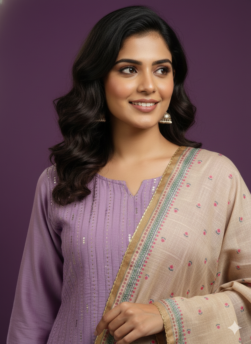 Pink Round V Neck Silk 2 Pcs Set