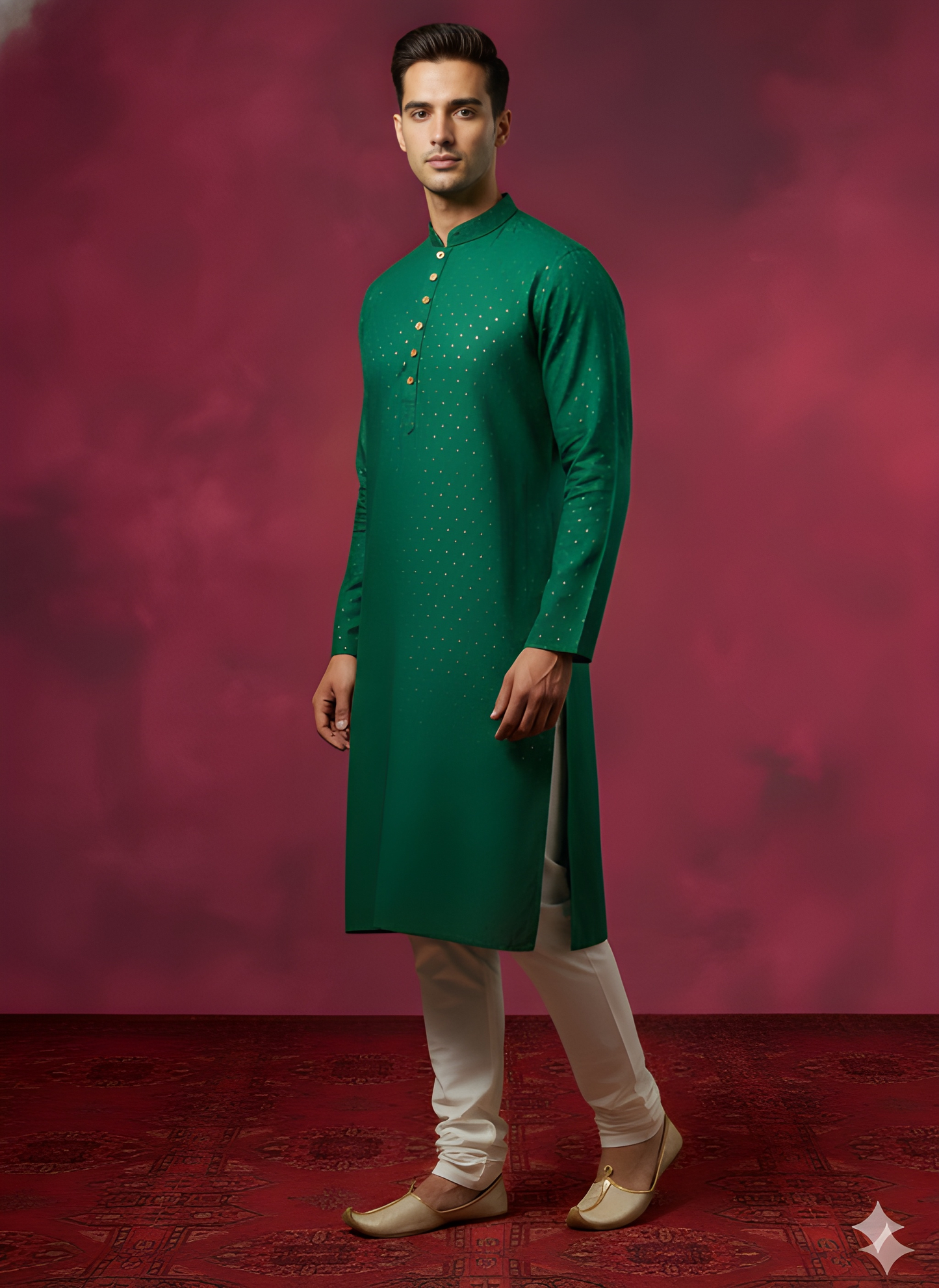 Green Mandarin Cotton Kurta