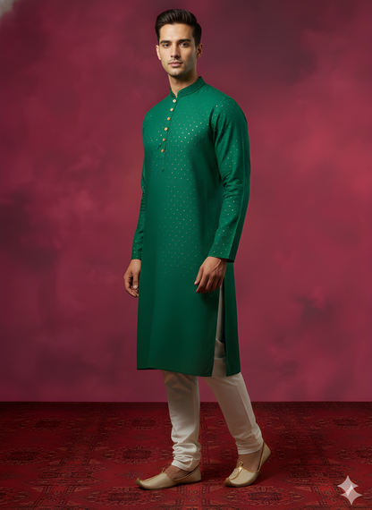 Green Mandarin Cotton Kurta