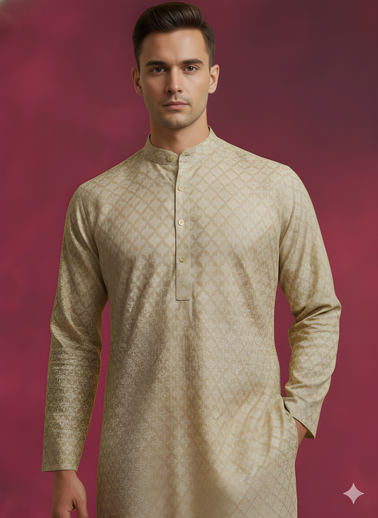Beige Mandarin Neck Rayon Kurta