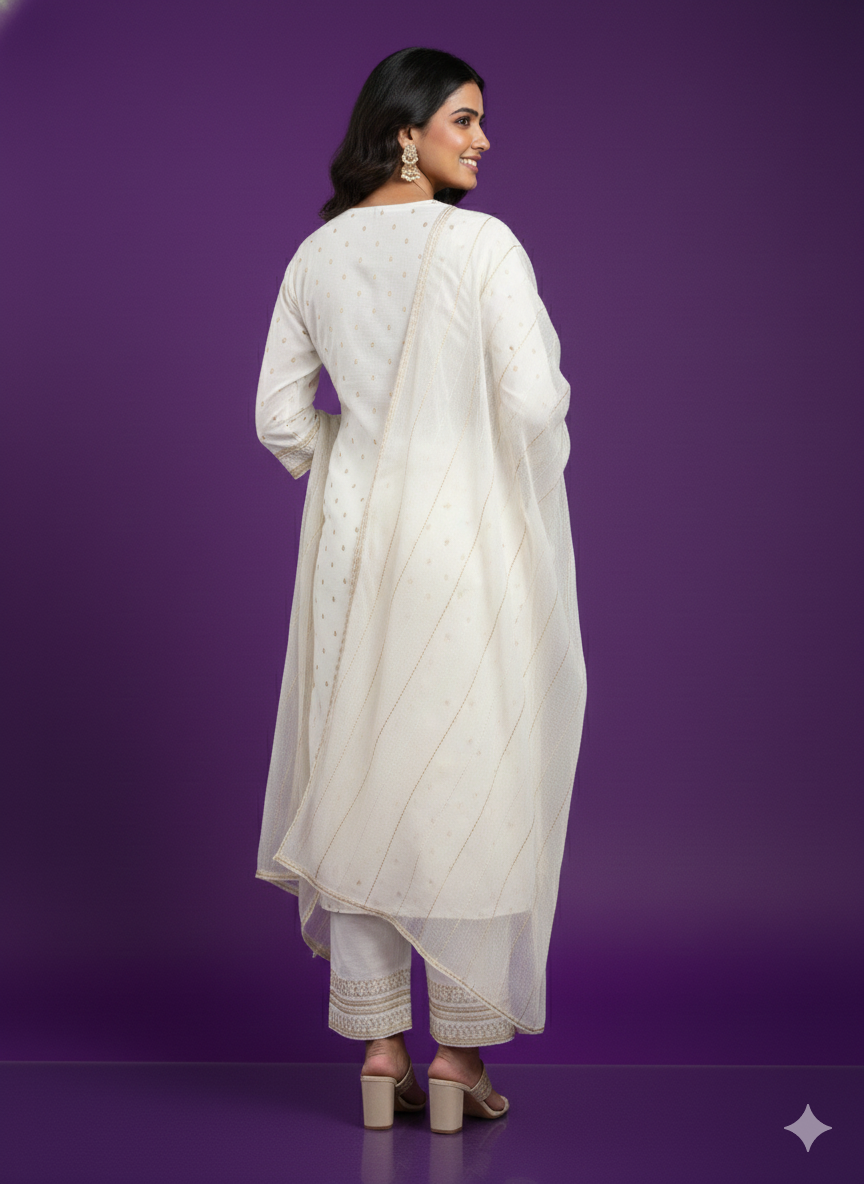 White Round Neck Rayon Cord Set