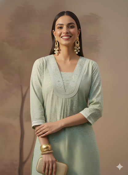 Green V Neck Silk Co-ords Set