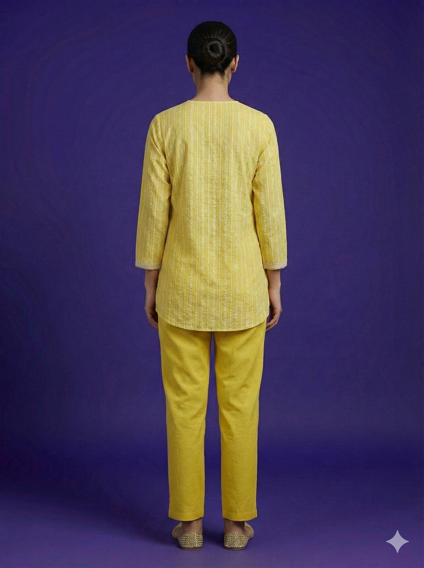 Span Yellow Mandarin Cotton Short Kurta