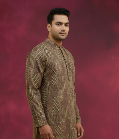 Brown Mandarin Cotton Kurta