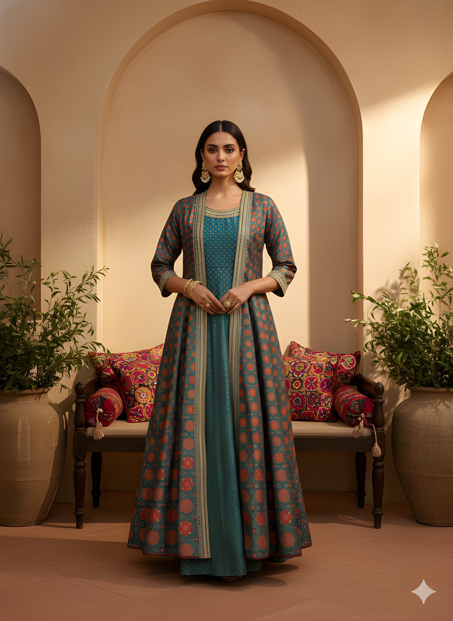 Green Round Neck Silk 2PCS Set