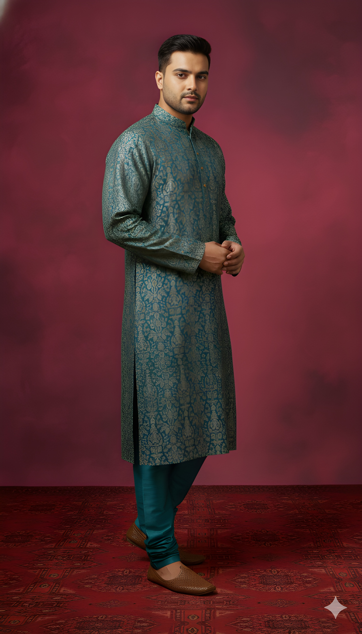 Blue Mandarin Neck Cotton Kurta