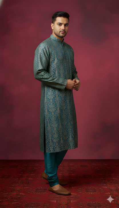 Blue Mandarin Neck Cotton Kurta