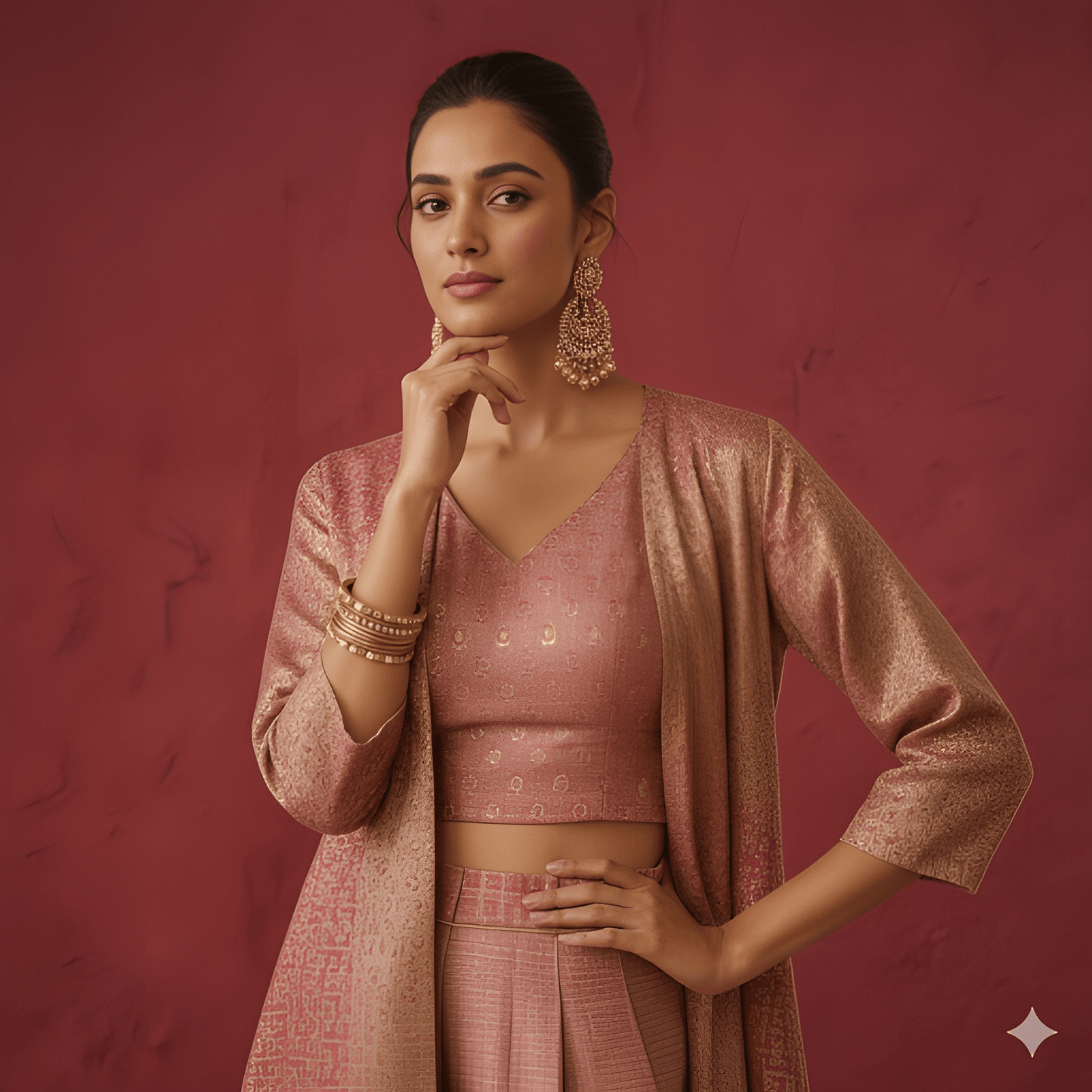 Pink V Neck Viscose 3PCS Set