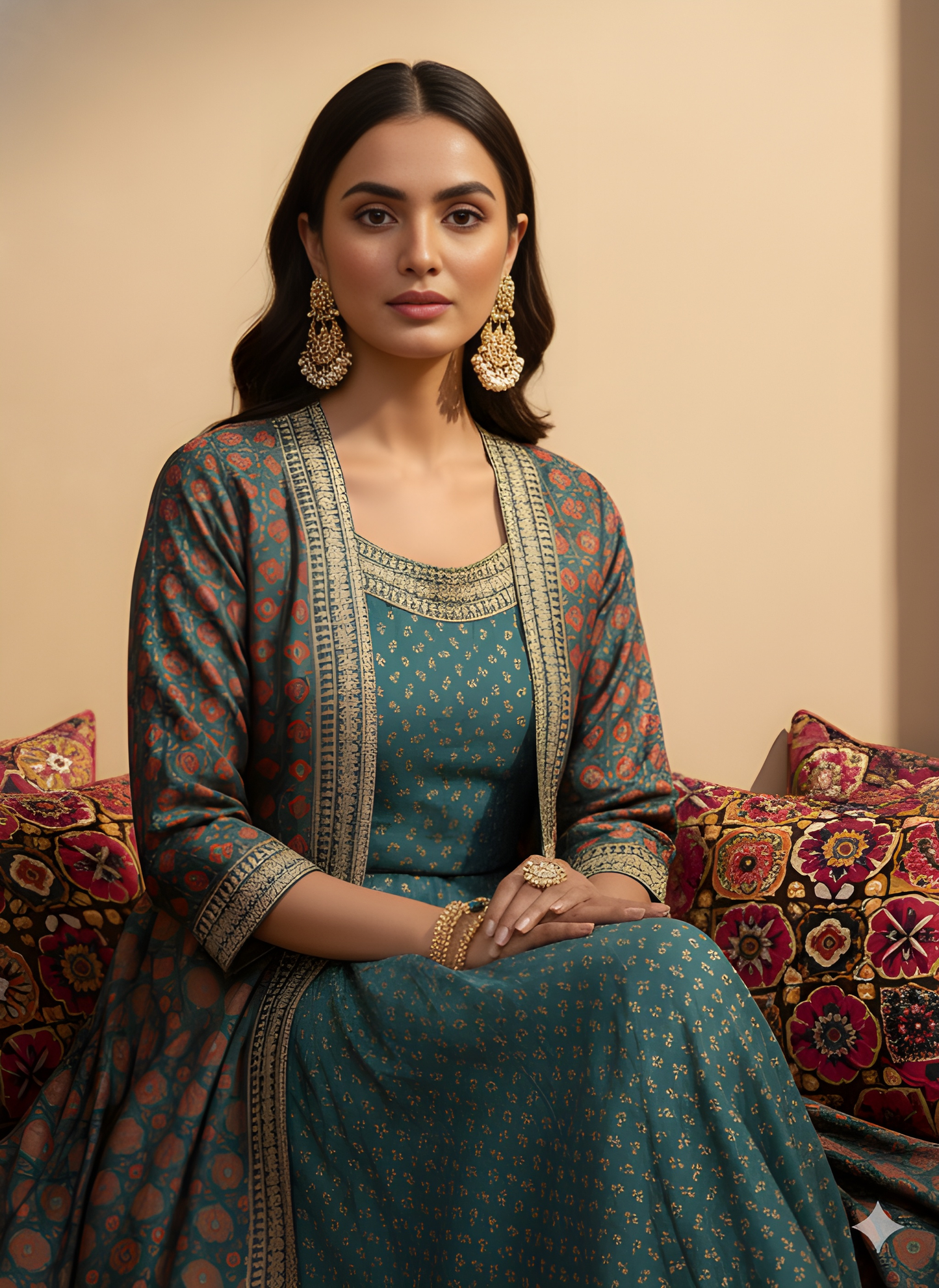 Green Round Neck Silk 2PCS Set