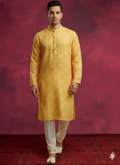 Yellow Mandarin Silk Kurta
