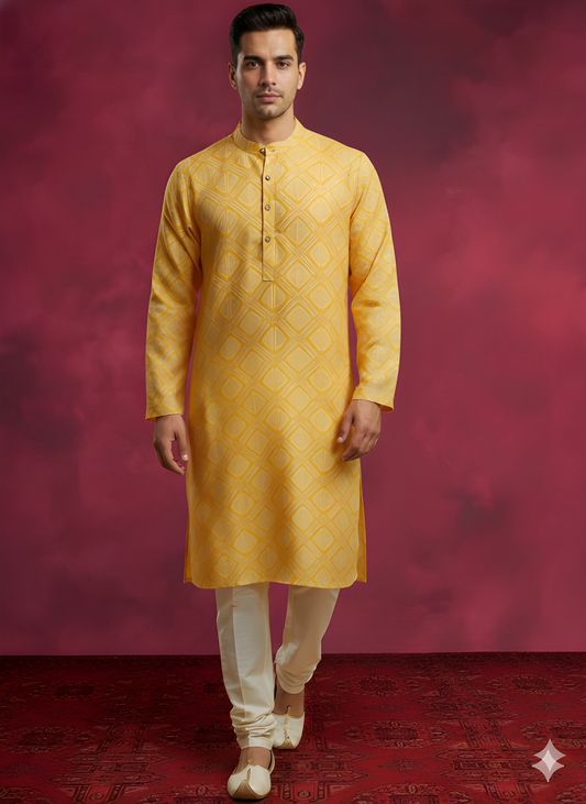 Yellow Mandarin Silk Kurta