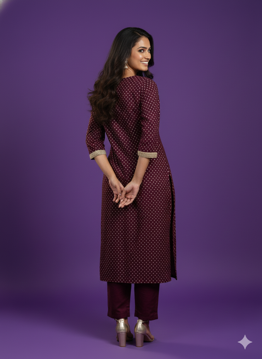 Purple Round V-Neck Kali Kurta Set with Dupatta