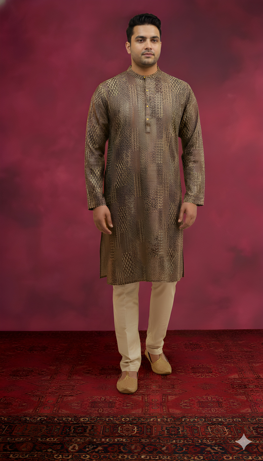 Brown Mandarin Cotton Kurta