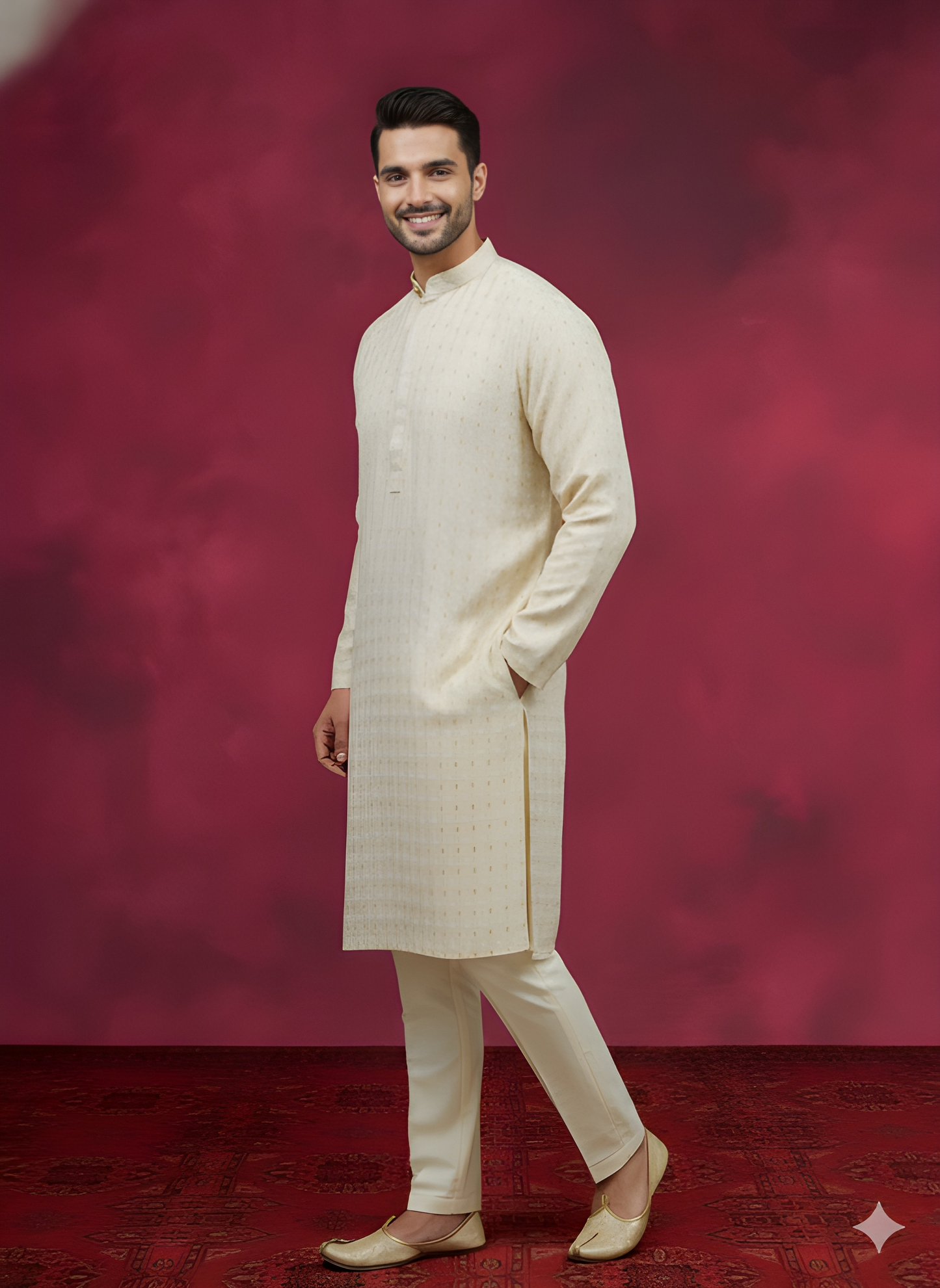 Ivory Mandarin Neck Cotton Kurta