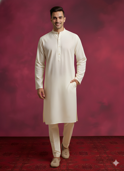 White Mandarin Rayon Kurta