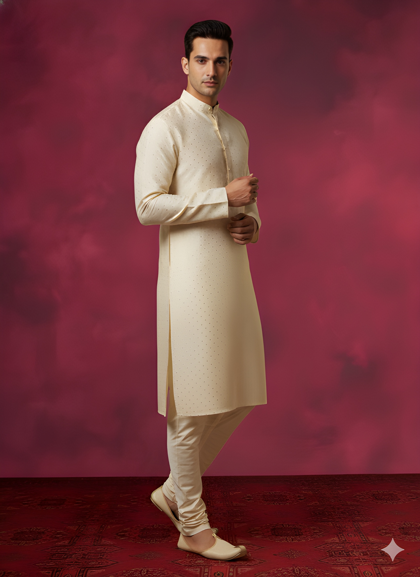 White Mandarin Silk Kurta