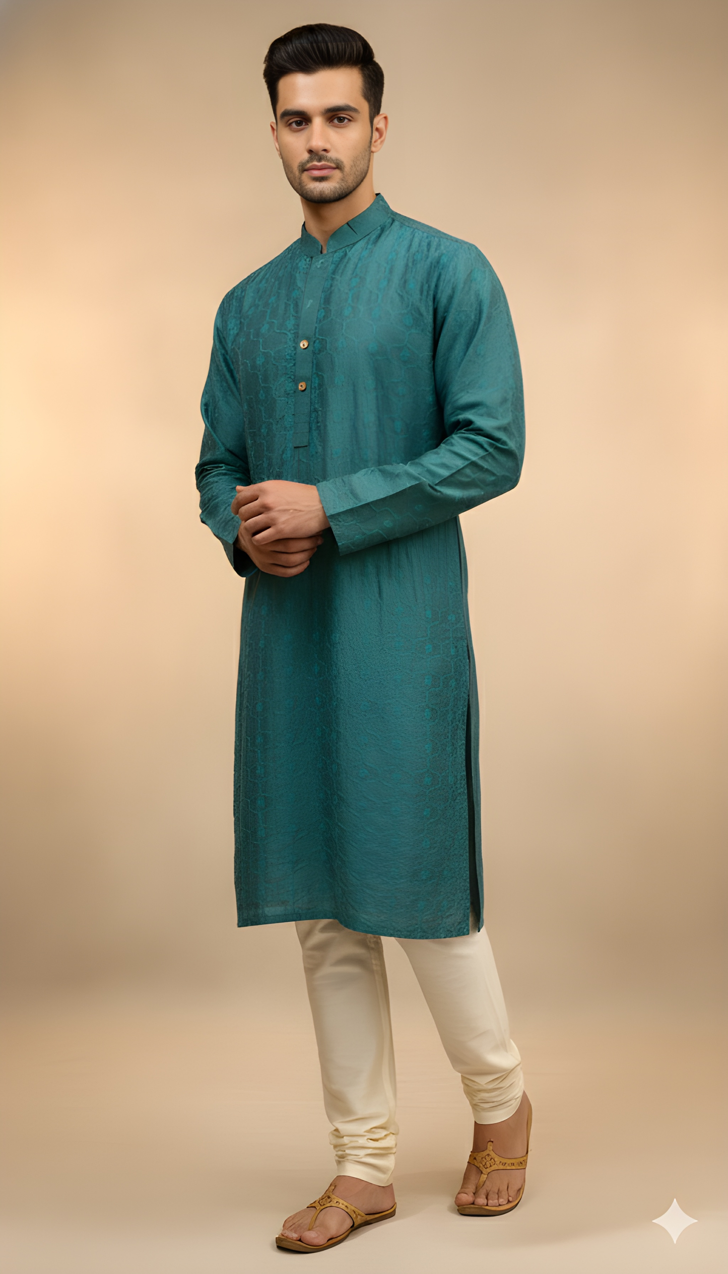 Green Mandarin Silk Kurta