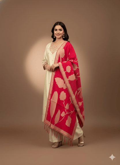 Ivory Round V Neck Viscose Kurta Set with Dupatta