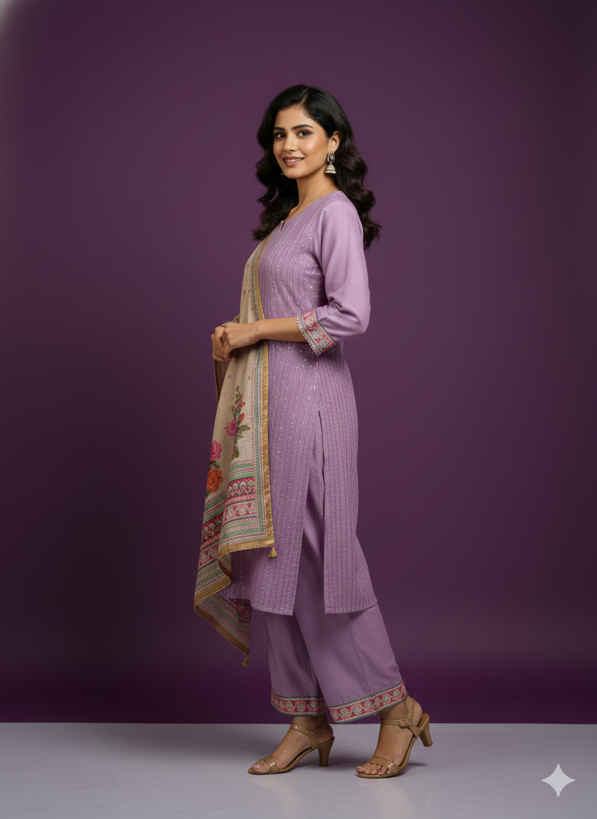 Pink Round V Neck Silk 2 Pcs Set