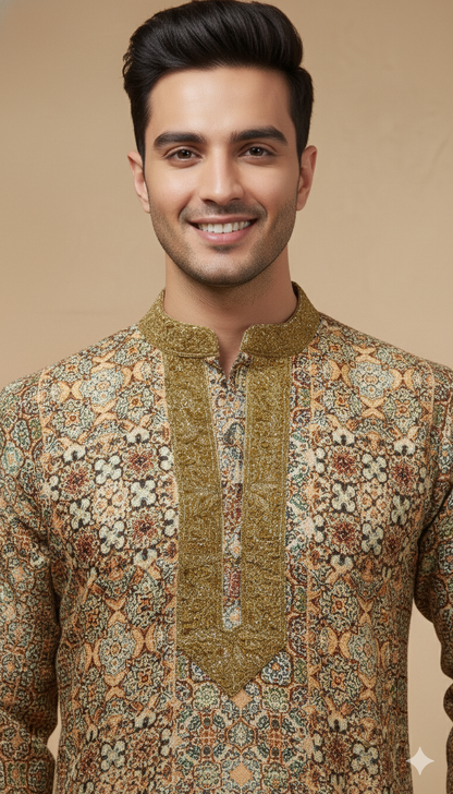 Ivory Mandarin Neck Silk Kurta