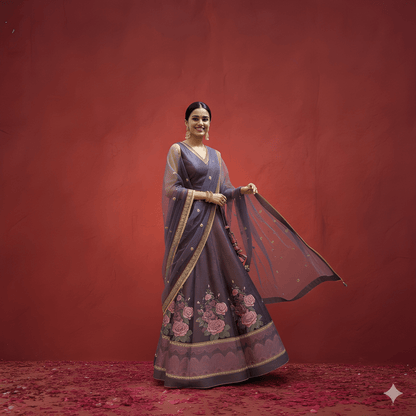 Purple V Neck Silk 3PCS Set