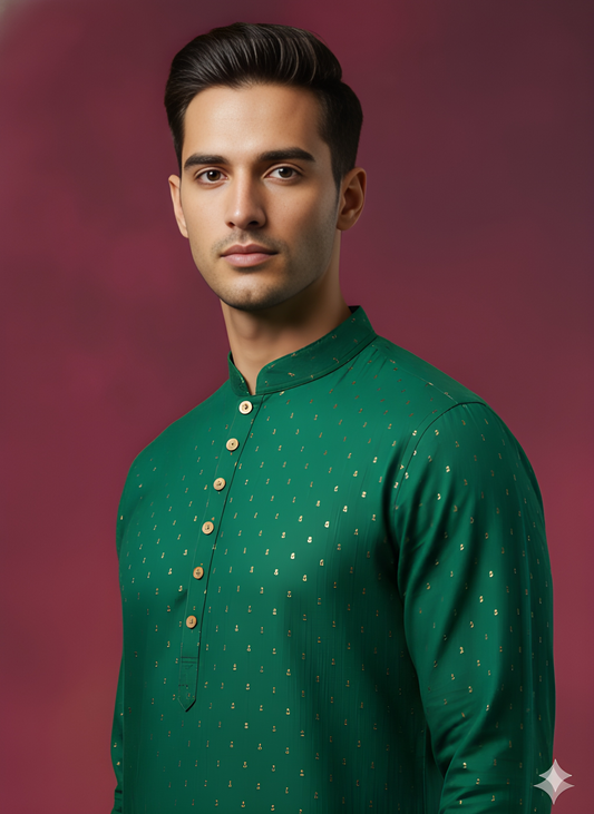 Green Mandarin Cotton Kurta