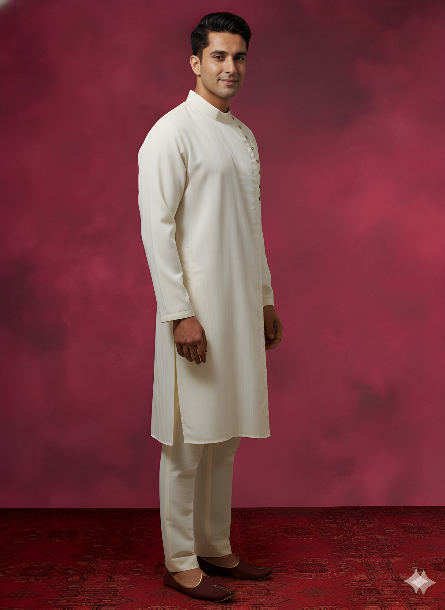 White Mandarin Cotton Kurta