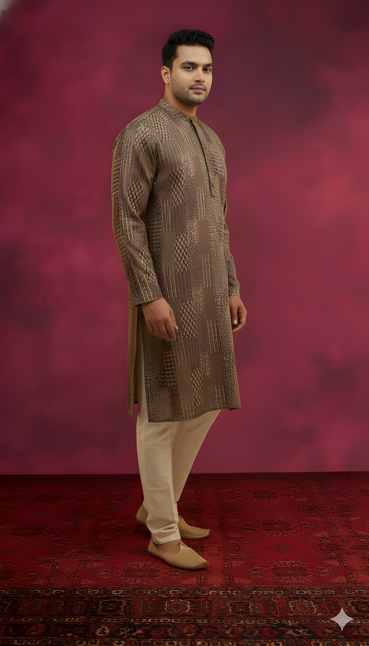 Brown Mandarin Cotton Kurta