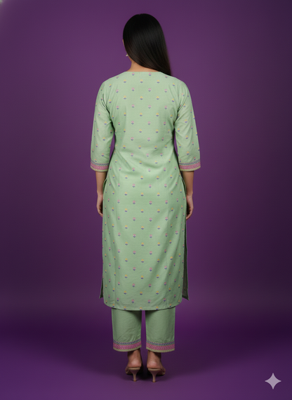 Green V-Neck Silk Cord Set