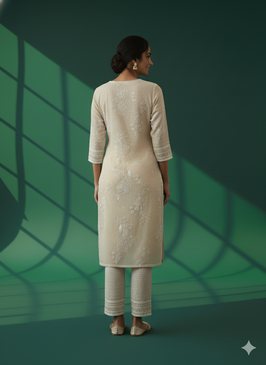 Ivory V-Neck Silk Cord Set