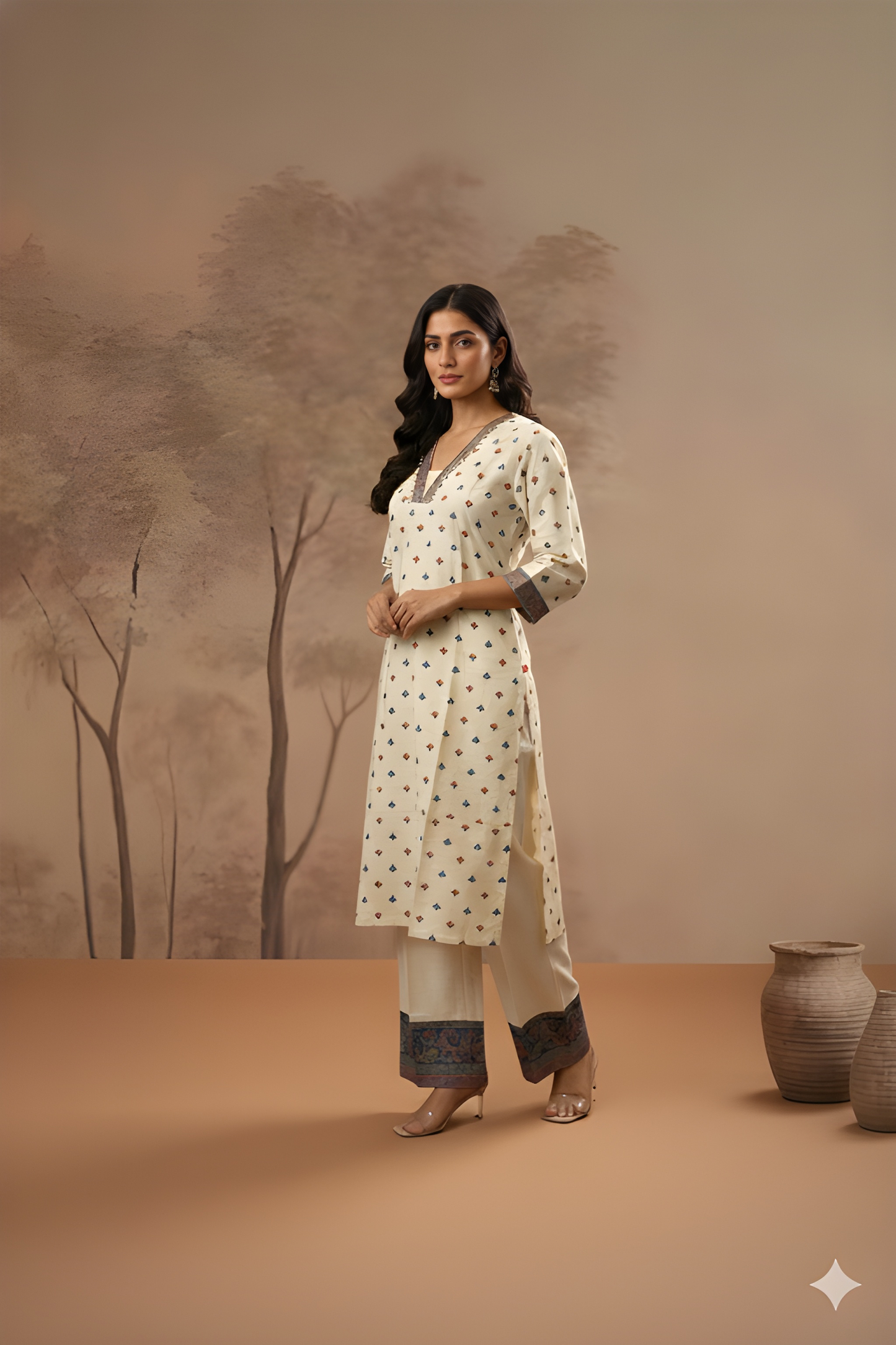 Ivory Deep-V Silk Cord Set