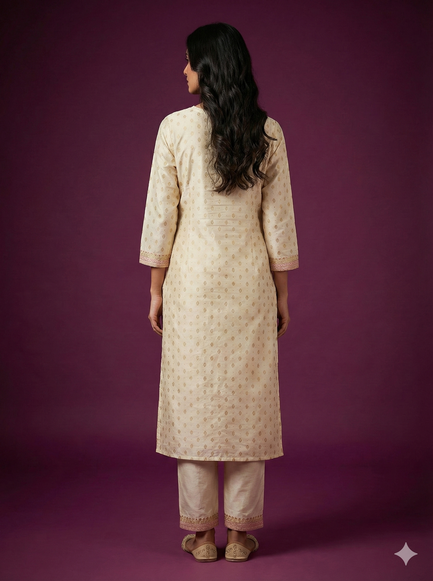 Ivory V-Neck Silk Kurta Set with Dupatta