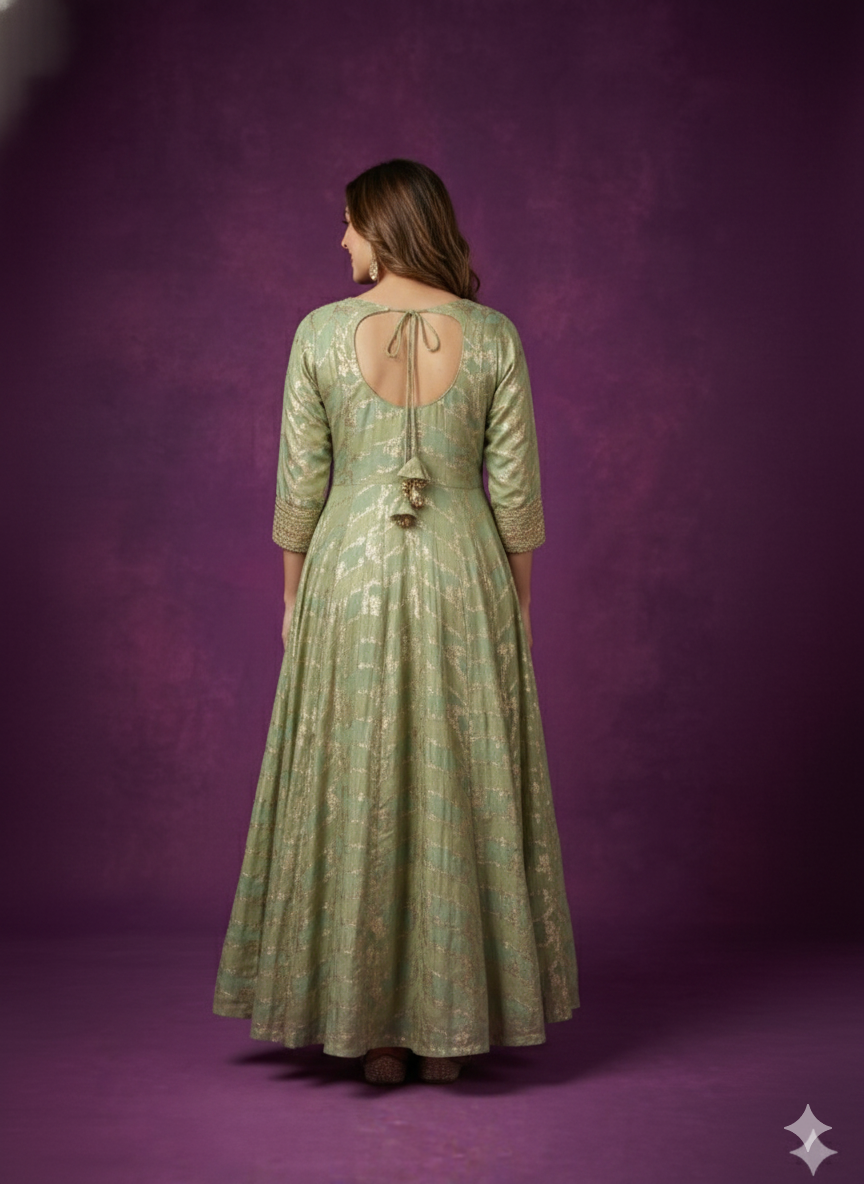 Green V-Neck Viscose Kurta Set with Dupatta