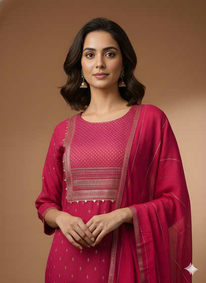 Pink Round Neck Rayon Cord Set