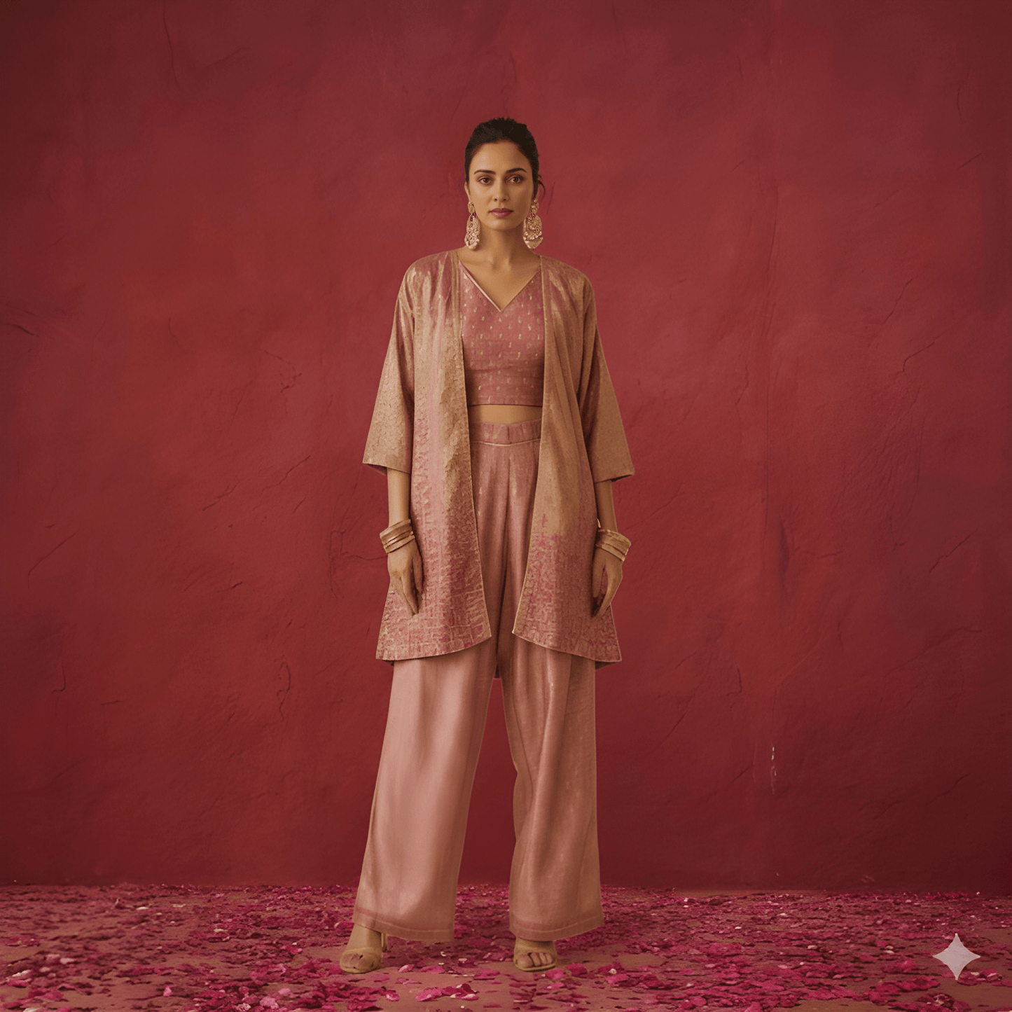 Pink V Neck Viscose 3PCS Set