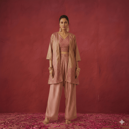 Pink V Neck Viscose 3PCS Set