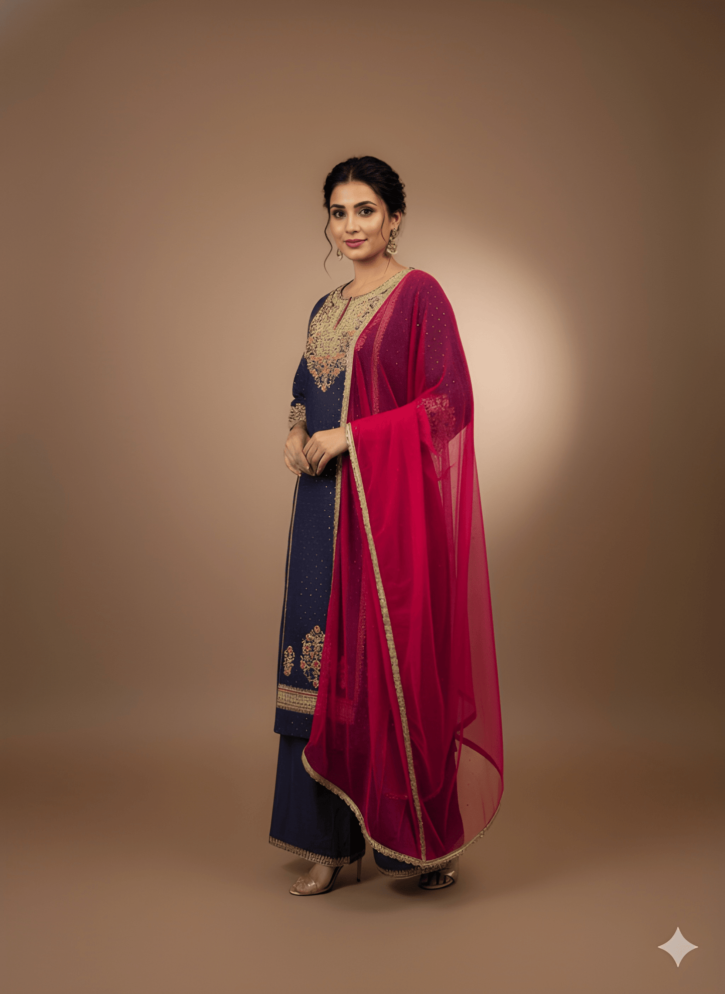 Purple Round Neck Viscose Kurta Set with Dupatta