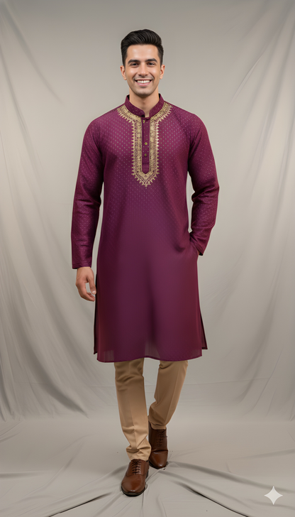 Purple Mandarin Neck Silk Kurta