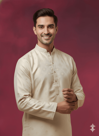 Ivory Mandarin Viscose Kurta