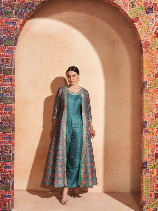 Span Green Silk Festive Gown