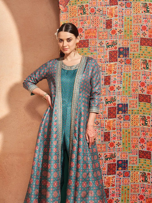 Span Green Silk Festive Gown