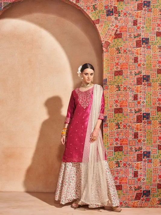 Span Viva Magenta & Ivory Silk 3PCS Set