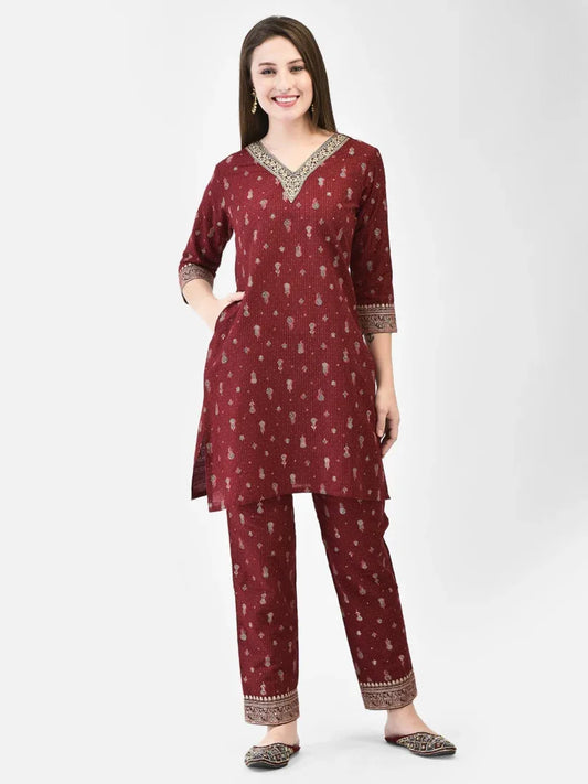 Span Burgundy Silk Co-Ord Set (Set of 2)