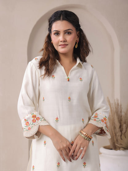 Span White Collar Neck viscose Cord Set